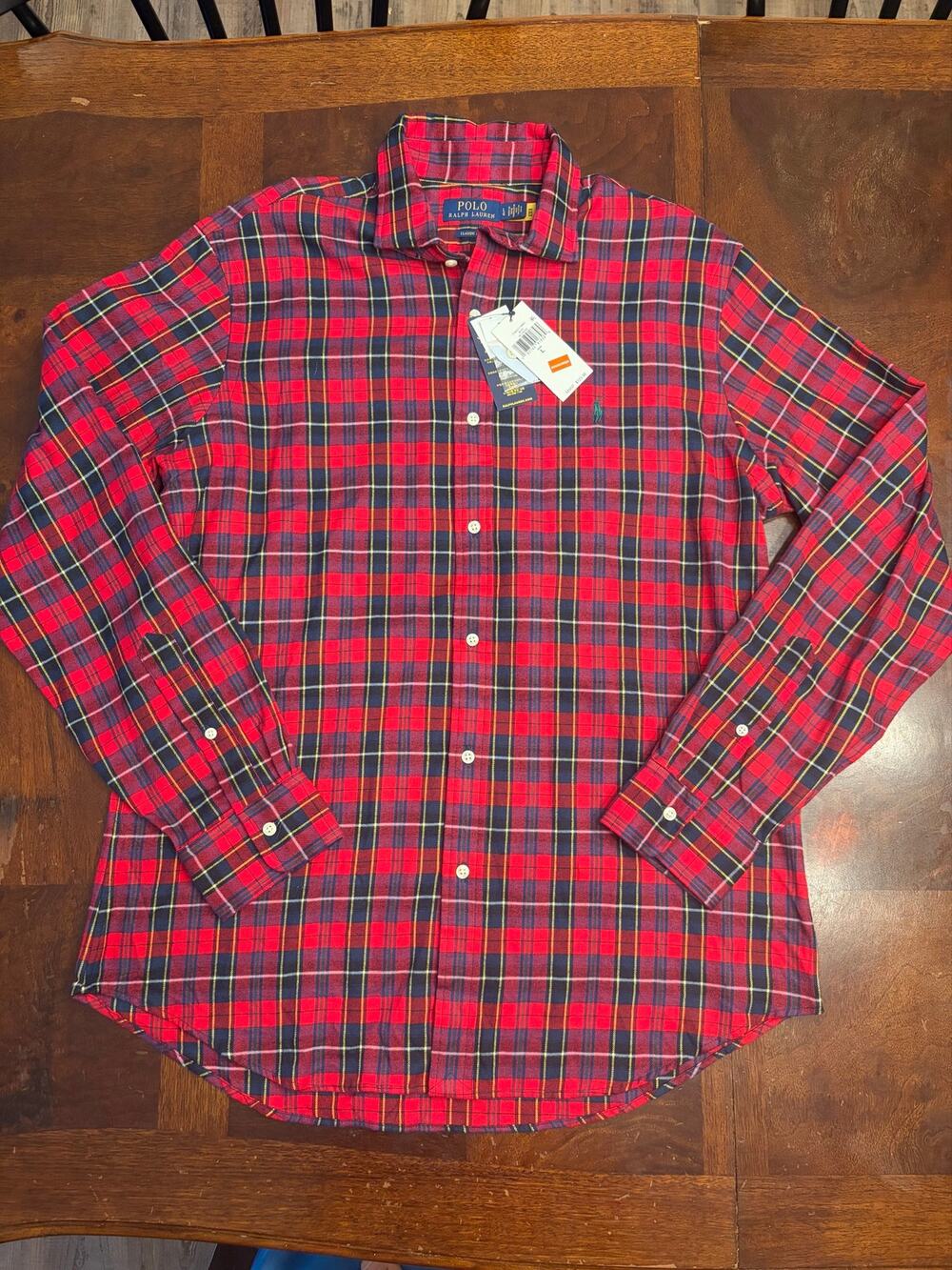 NWT Polo Ralph Lauren Classic Fit Red Plaid Flannel Shirt Mens L